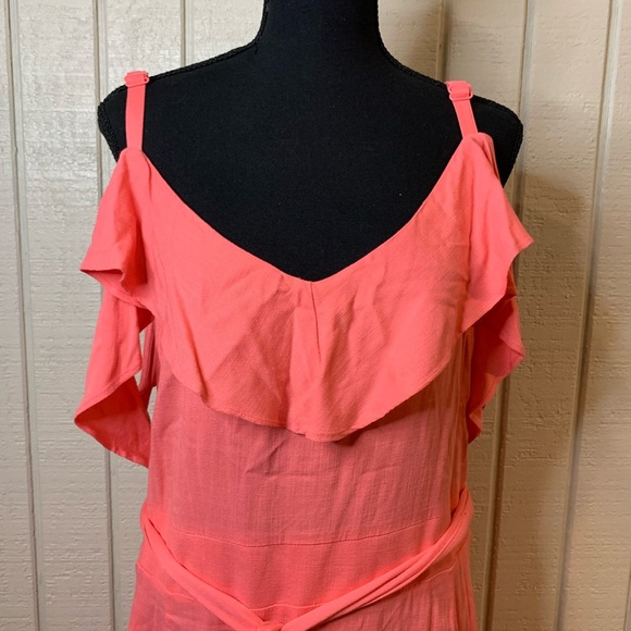 Torrid Textured Cold Shoulder Self Tie Coral Midi Dress, size 24. NWT. - Picture 3 of 8